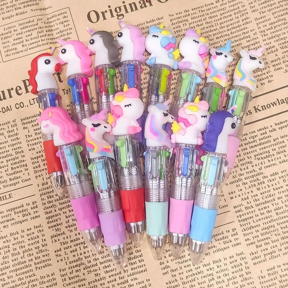 10 stks/partij Leuke Cartoon Eenhoorn Serie 4 Kleuren Balpennen Kawaii Mini Vier Kleur Potlood Pen School Kantoorbenodigdheden Geschenken