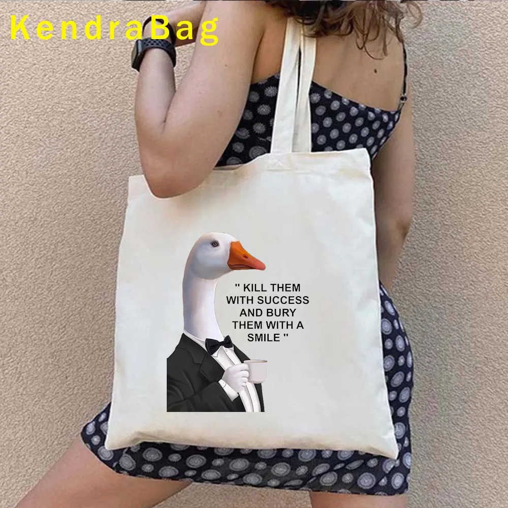 Graphic Funny Hasbulla Khabib Cute Duck Meme Animal Coffee Frog Llama Cat Bear Shiba Canvas Totes Bag Cotton Shopper Eco Handbag