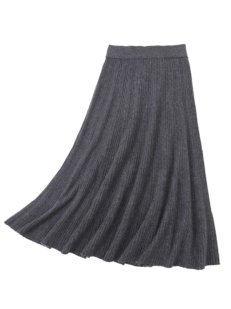 

TLOML New Chic Women's 100% Wool Skirt Pleated Skirt Autumn Winter Thick Vintage Simple Style 100% Merino Wool Knitted Skirt