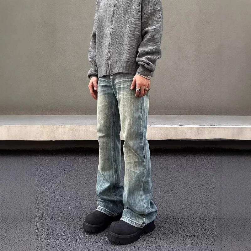 

European and American Autumn Style Washed Blue Jeans Men New Flared Straight Retro Long Pants