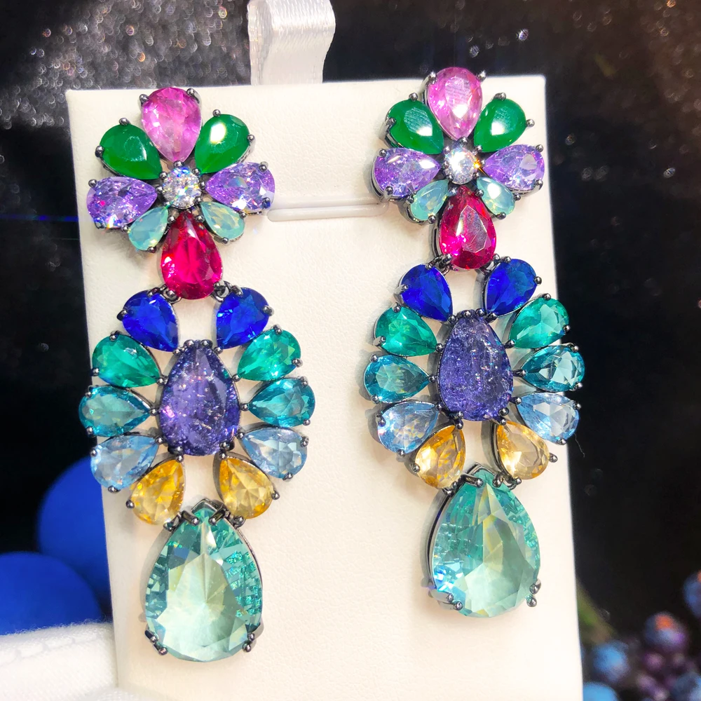 

Missvikki Luxury Ethnic Drop Earrings Full Cubic Zirconia for Women Bridal Wedding Trendy Fashion Earrings High Quality