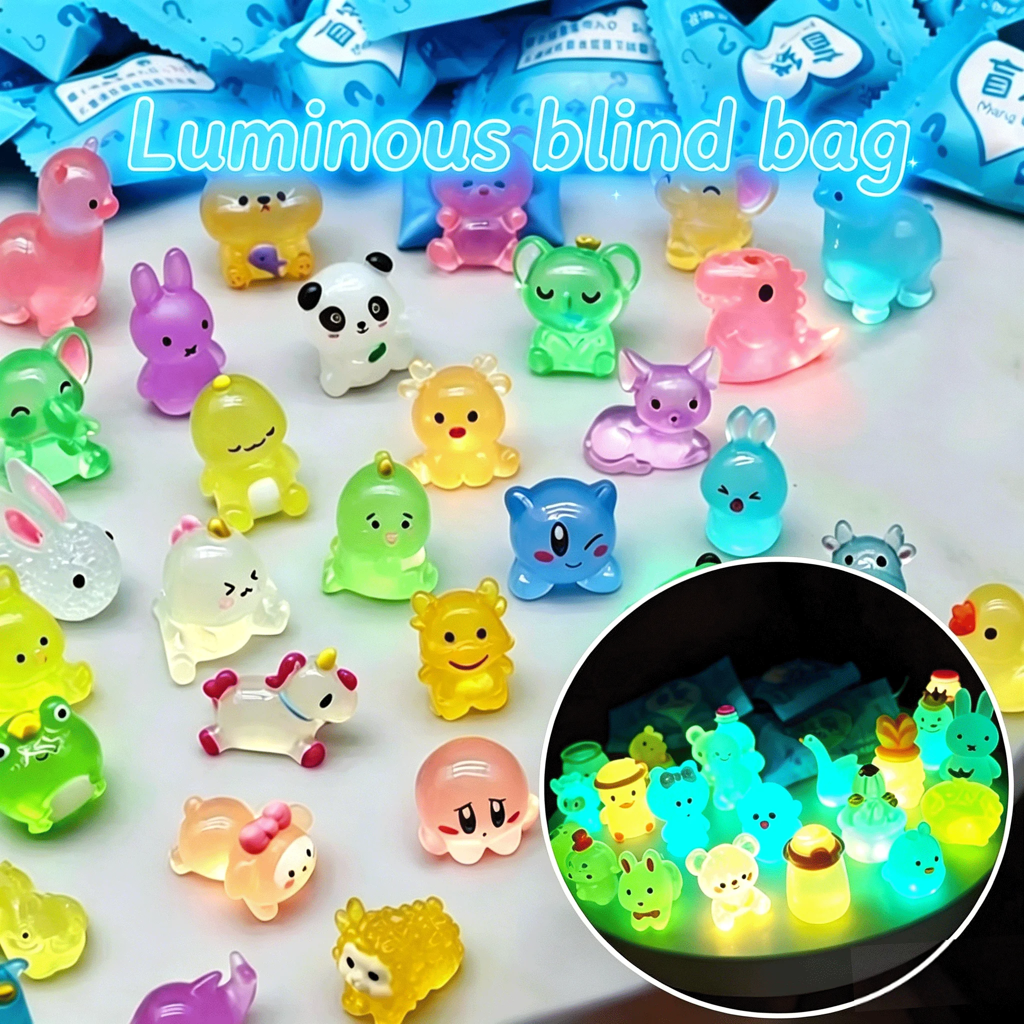 

10Pcs Luminous Mini Animal Blind Bag Kawaii Glow In The Dark Figures Model Mystery Bag Cute Resin Decor Birthday Surprise Gifts