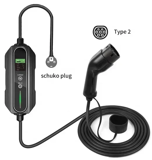 Hot sell Mode 2  32A One Phase 7.4 KW IEC62196 Type 2 Electric Car Charger Portable EV Charger with LCD Display