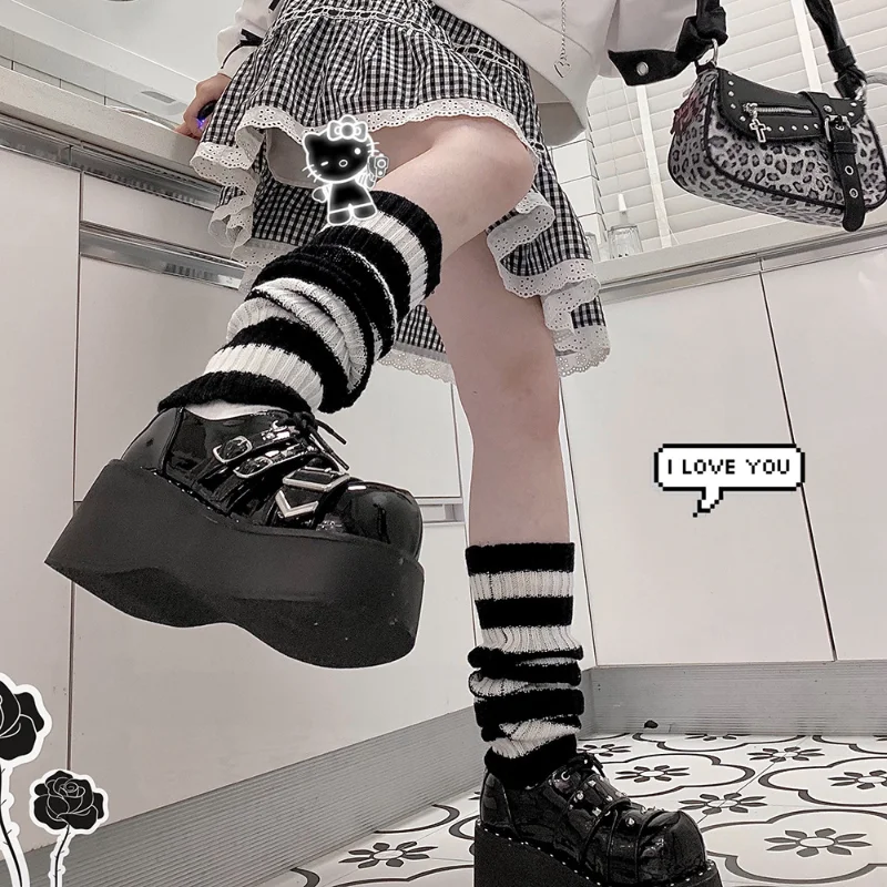 Gothic Women\'s Striped Leg Warmers Lolita Long Socks Knitted Leggings Japanese Sweets Winter Socks Kawaii Arm Ankle Warmers