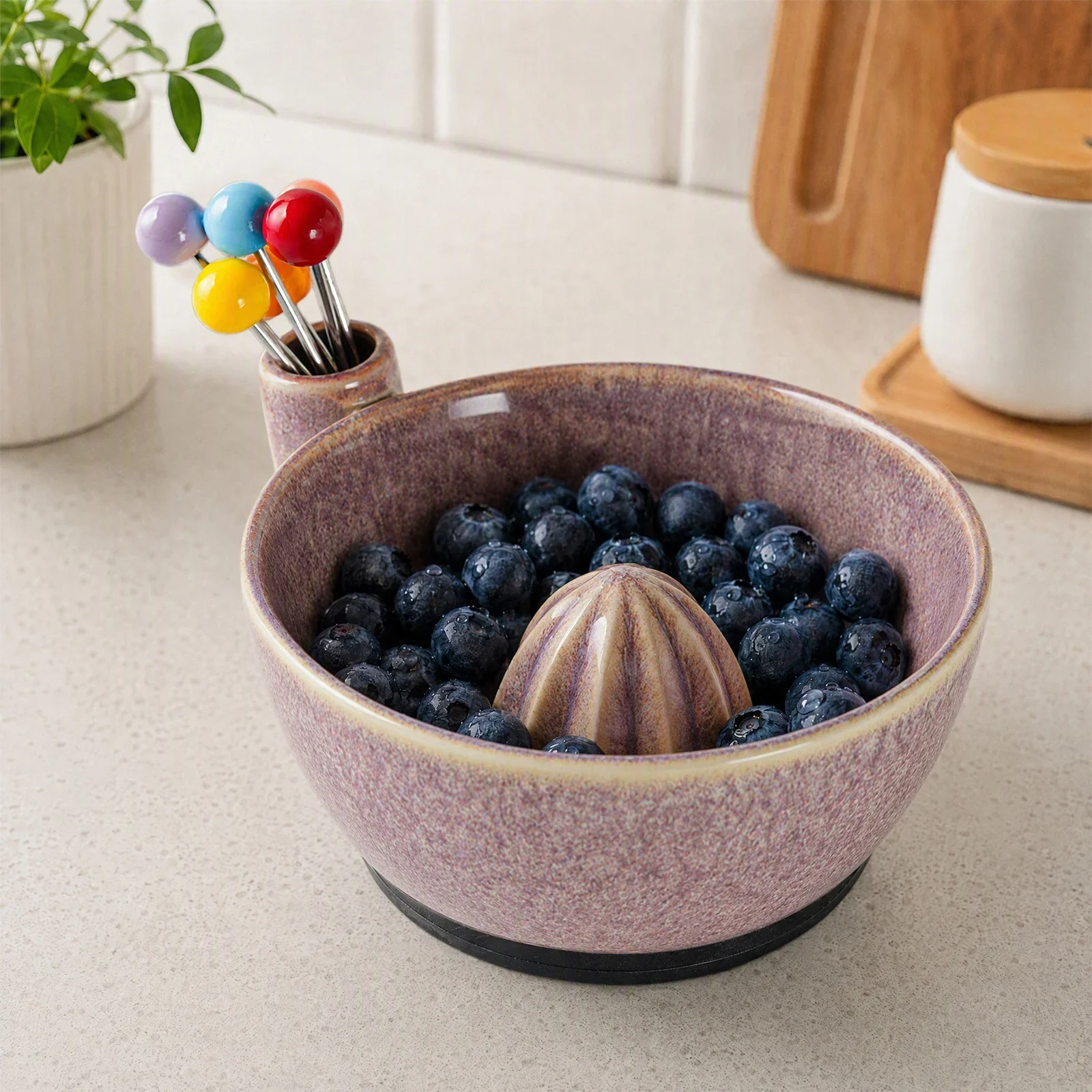 Ceramic Fruit Washing Bowl with Spinner Strainer 5-Piece Berry Swirl Bowl Set Kitchen Prep Tool