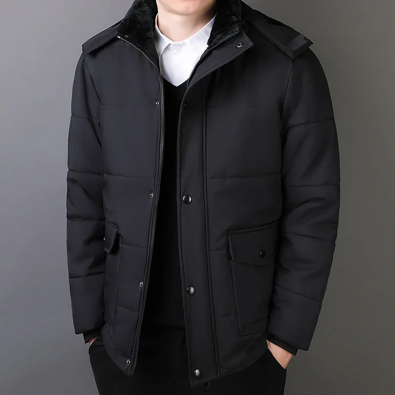 Men's Fleece-Lined Thickened Cold-Resistant Cotton-Padded Jacket Warm Outerwear for Middle-Aged And Elderly Comfortable Coat