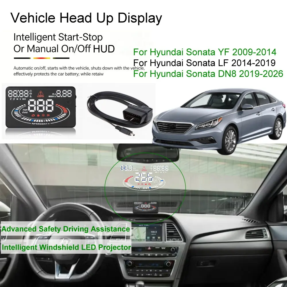 Car HUD Head Up Display For Hyundai Sonata YF 2009-2014 LF 2015-2019 DN8 2020-2026 Auto Electronics Accessories