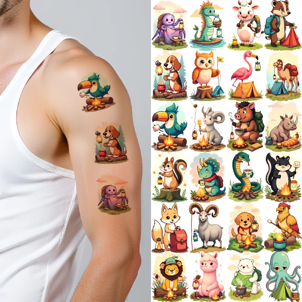 28 قطعة الوشم المؤقت الحيوان التخييم مقاوم للماء طويلة الأمد ملصقات الجسم تصاميم الوشم ملصقات الوشم المؤقت ل