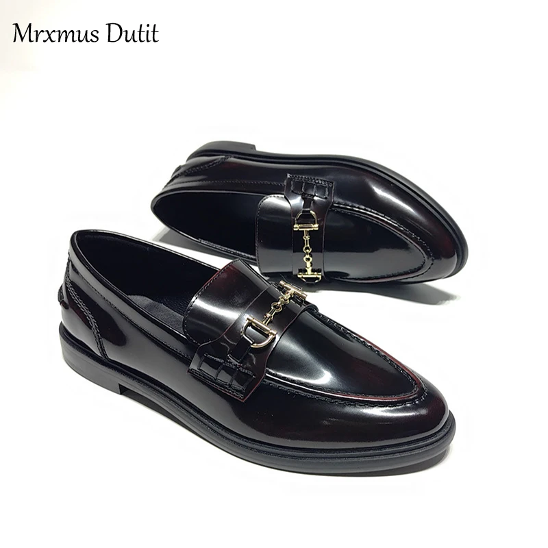 Mrxmus Dutit 2024 Fashion Women New England Style Genuine Leather Round Head Flats Shoes Casual Wild Simple Loafers Female