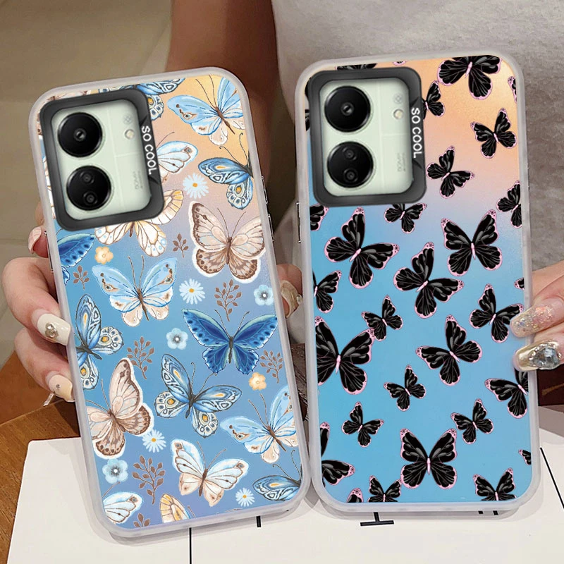 For Xiaomi 13T 13T Pro Phone Cases Electroplate Laser Matte Butterfly Love Ink Wash Colorful Flowers For Xiaomi 13T Back Shells