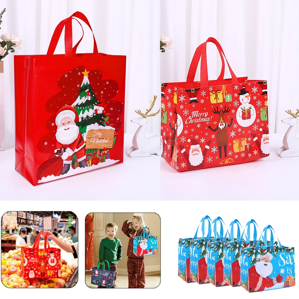 5/10/20Pcs Christmas Reusable Gift Bags with Handles Non-wove Christmas Treat Bags Gifts Wrapping Shopping Xmas Party Decor