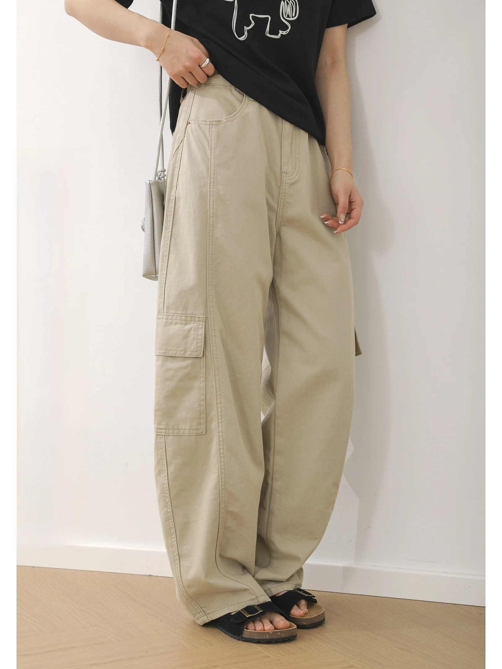 

Брюки Sanmu Social Spring New в стиле ретро с полуэластичным поясом и карманами, повседневные рабочие джинсовые брюки с высокой талией, 3D крой