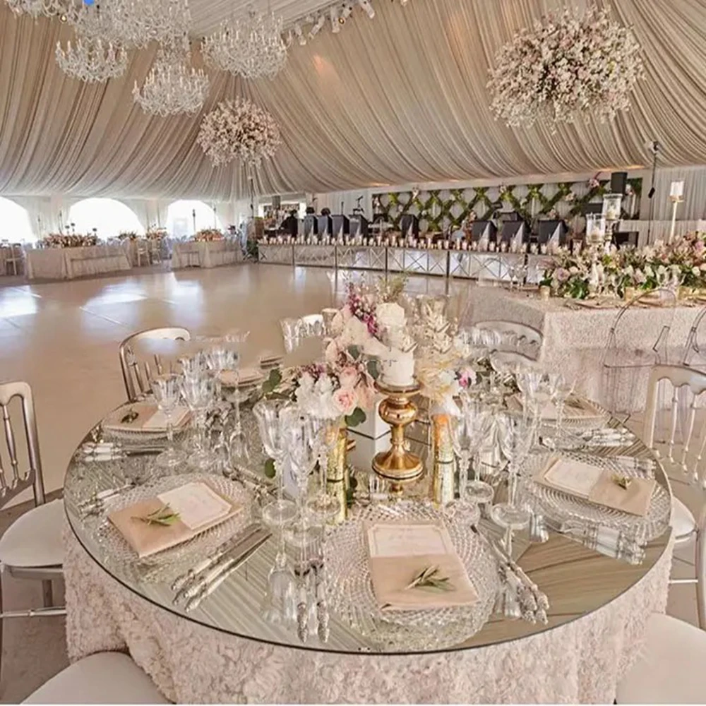 6pcs Popular Wedding 60inches 72inches Rounded Mirror  Tabletop Cover Acrylic Mirror for Table Tops for Party Table Centerpiece