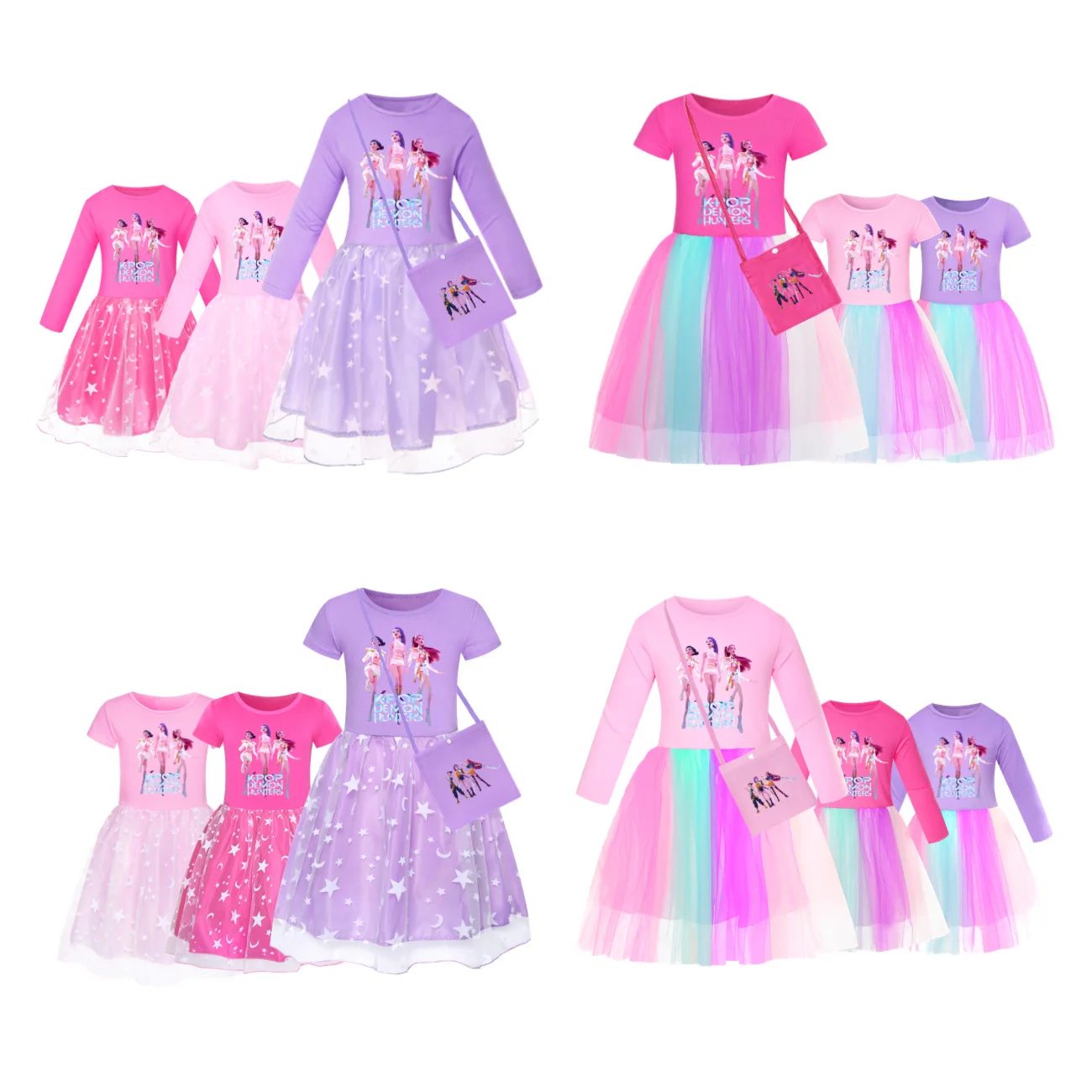 

KPop Demon Hunters Kids Clothes Long Slevess Dresses Cotton Rainbow Full Dress Teen Fashion Girl's Clothing Party Clothes 2-10Y