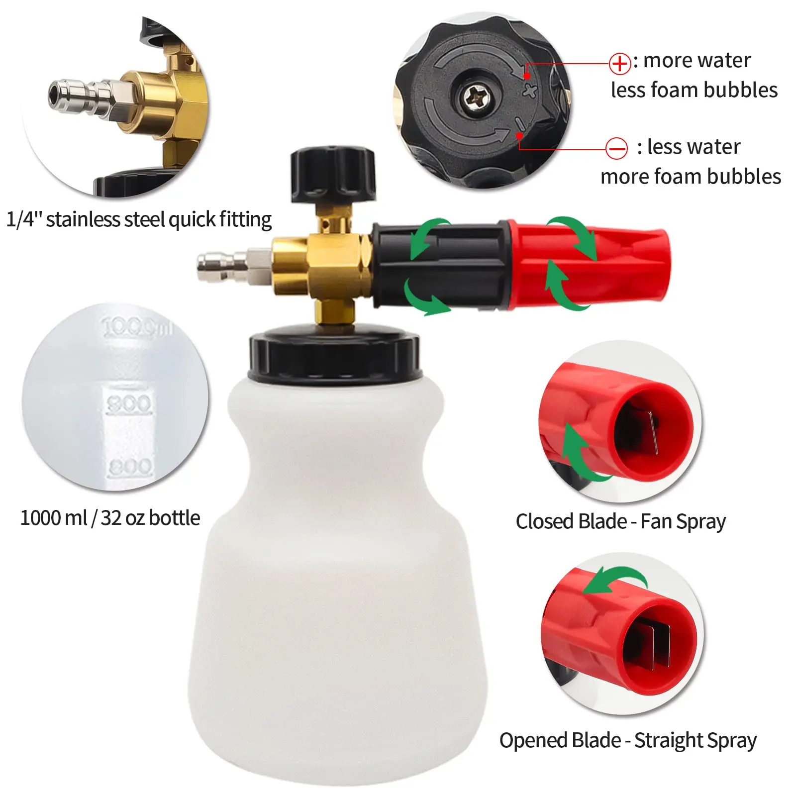 Pressure Washer Foam Cannon Snow Foam Lance & Extension Wand with 1/4” Quick Connector & 5 Spray Tips; Pressure Washer&water Gun