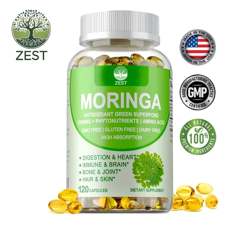 Moringa - Suplemento Moringa para energía, sueño, satiedad, cabello, piel, uñas y bienestar, sin gluten, sin OGM