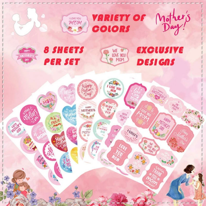 Happy Mothers Day Stickers 96pcs Mother's Day Stickers Mothers Day Gifts Cards Lables Best Mom Signs for Family Party Presents