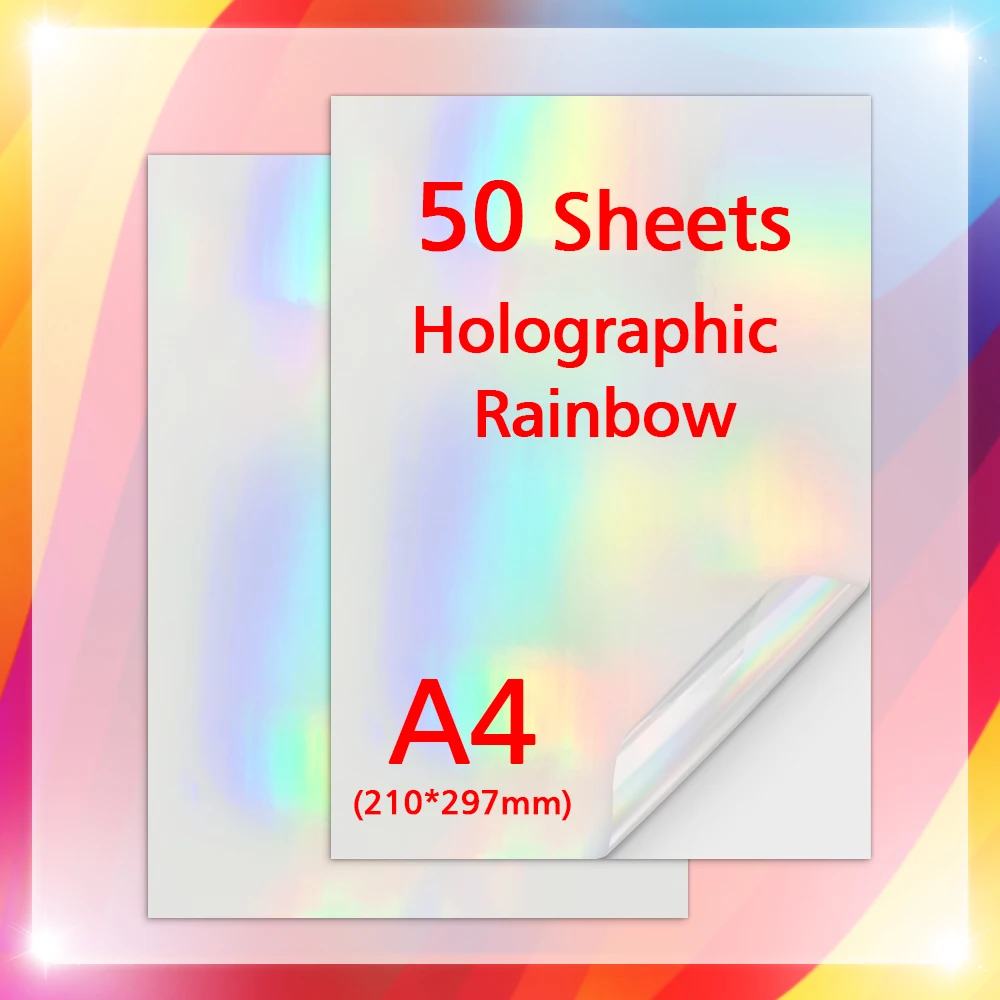 

50 Sheets A4 Paper Cold Lamination Film Holographic Adhesive Tape Back Heart Stars Glass Photo Laminating Film to Protect Photos