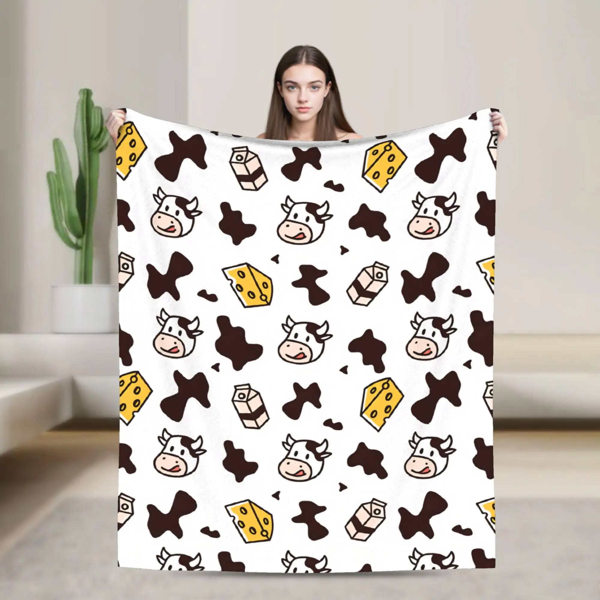 Cute Cartoon Cow Milk Box Cheese Blanket Winter  Super Soft Throw Blanket For Adults Living Room Flannel Bedspread Bed Cover