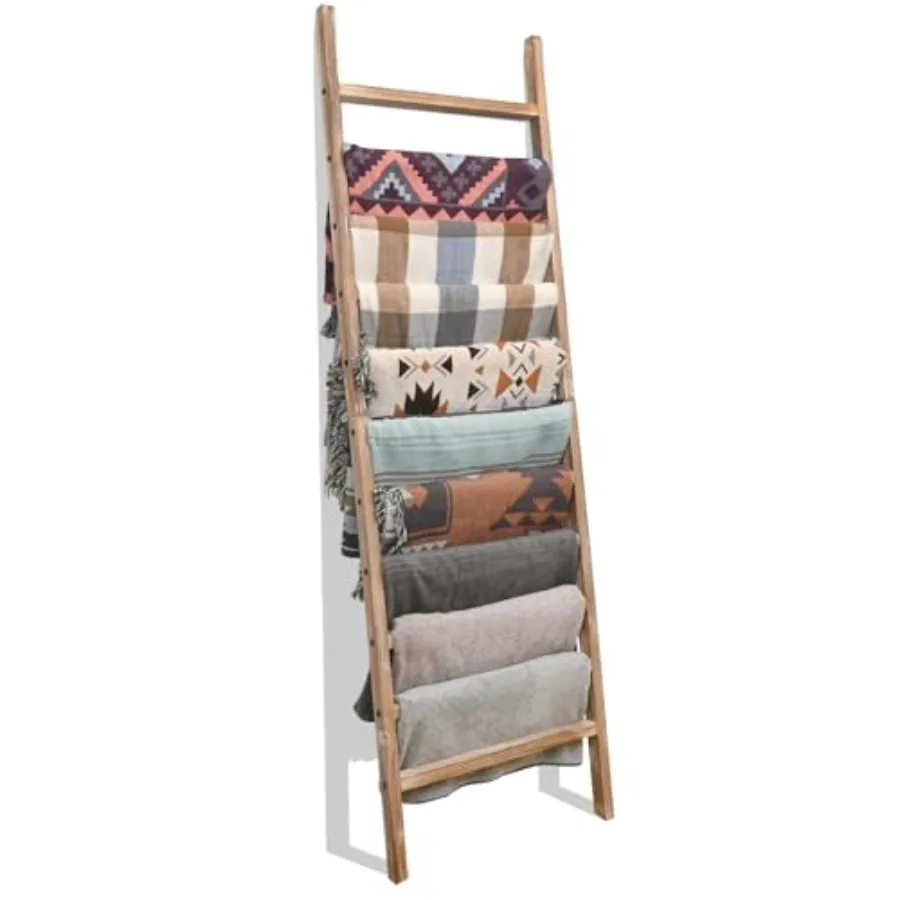 

6.4ft Extra Wide Wooden Blanket Ladder Living Room Decorative Wal Leaning Farmhouse Quilt Display Holder Rustic Wood Towel Rack