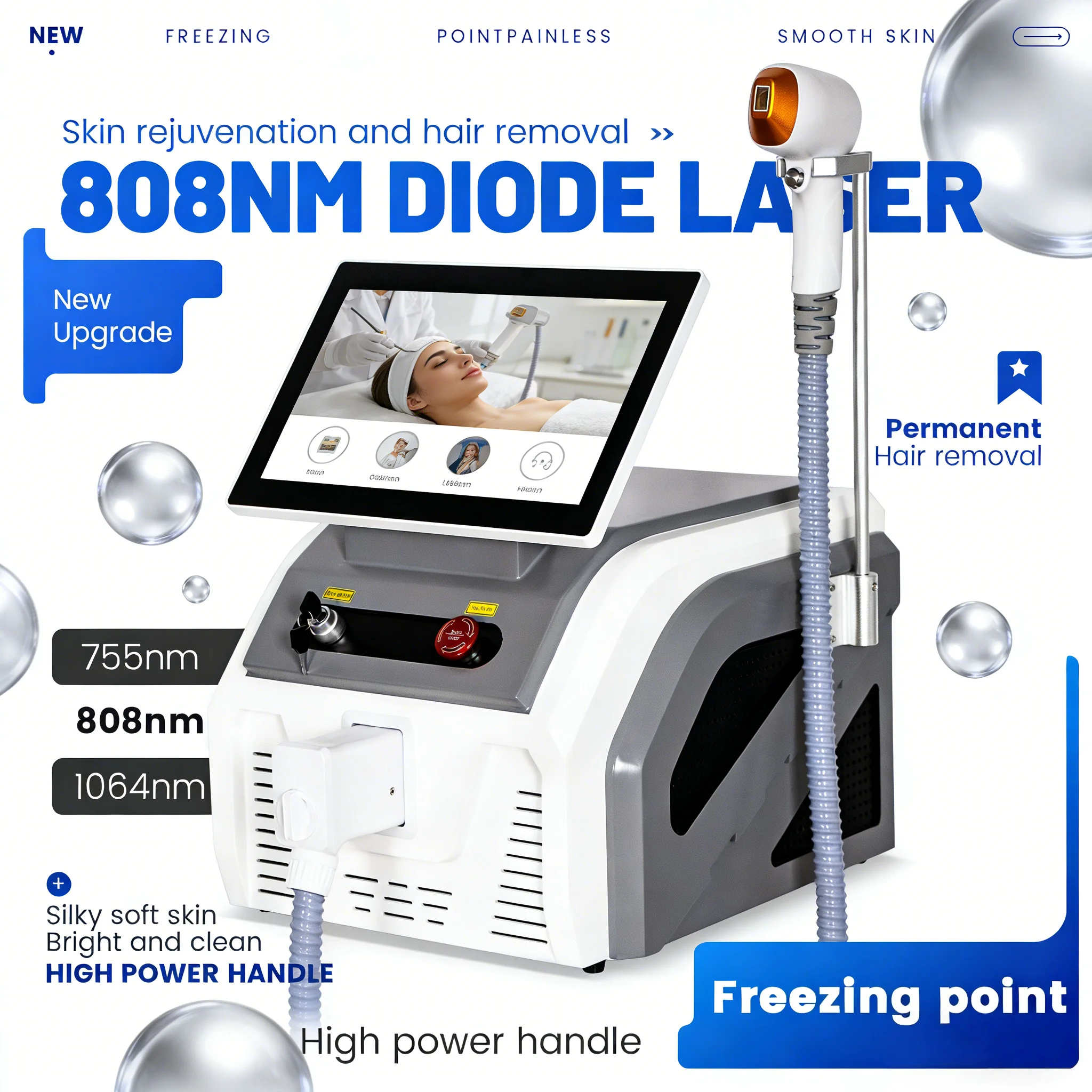 

3 Wavelength Diode Laser Hair Removal Machine 755nm 808nm 1064nm 4000W Painless Permanent Hair Removal Device CE For Salon.
