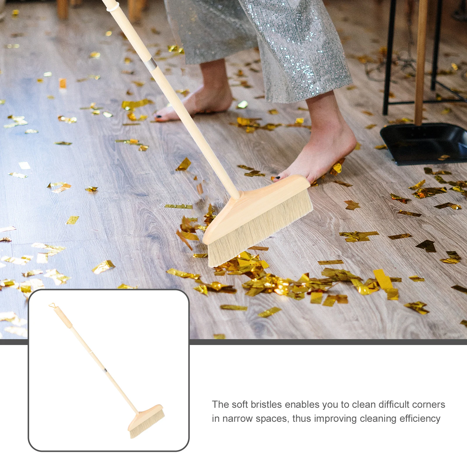 

Soft Bristle Sweeping Broom Long Handle Dust Cleaner Indoor Floor Portable Detachable Design Easy to Store Hanging Tail Lanyard