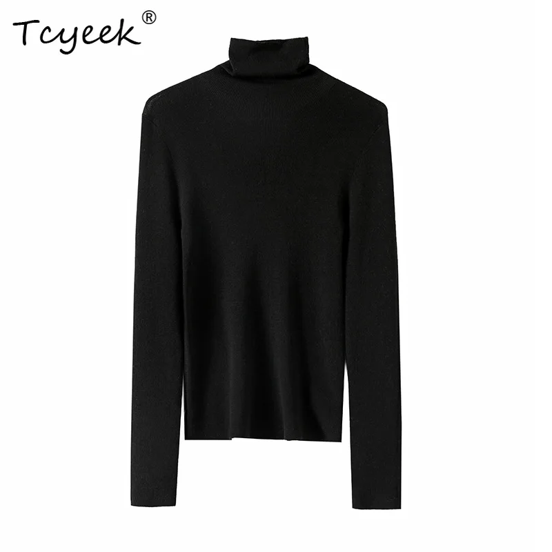 

Tcyeek, 2.6%Silk 3%Cashmere 2.7%Wool Elegant Sweater, Women Turtleneck Slim, Bottom Warm Knitwear, 2024 Autumn Winter T48192QC