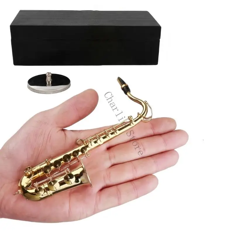 Miniatur Tenors Saksofon Model Dengan Stand dan Case Gold Saxophone Model Musik Dekorasi Alat Musik Yang Bertahan W91C