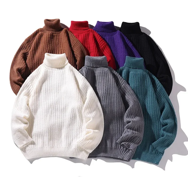 

2023 Autumn/Winter New Large High Neck Multi Color Sweater Men's Fashion Simple Warm Bottom Knit