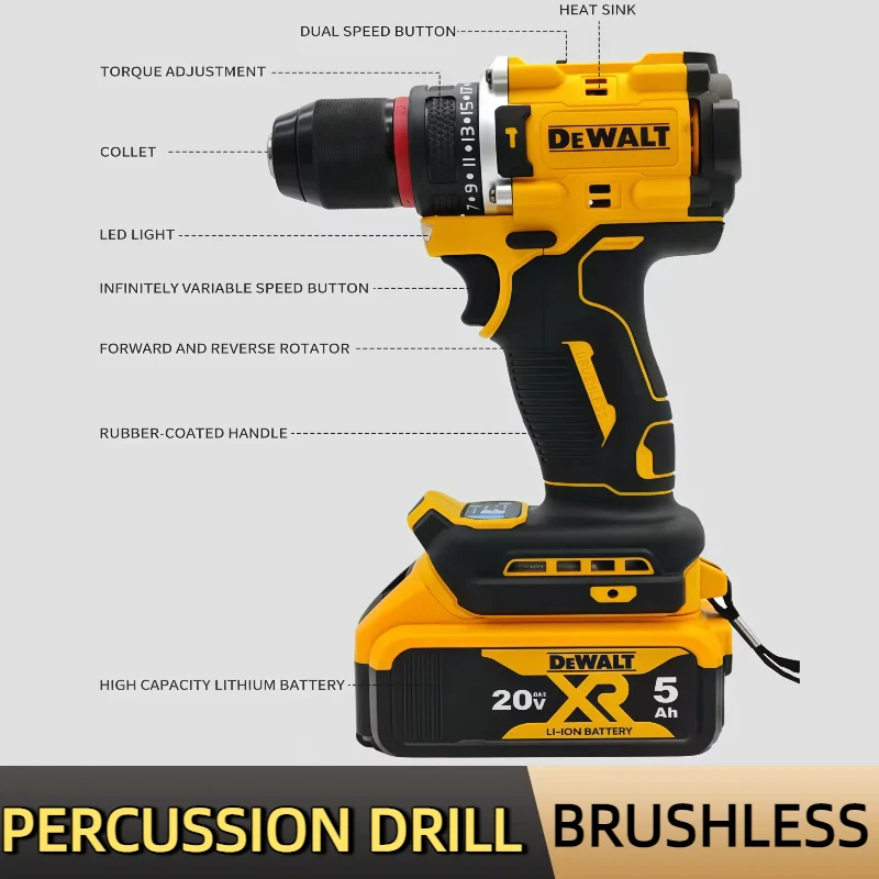 DEWALT Bateria 20V Lítio Recarregável Brushless Chave de Fenda Elétrica Compacta Broca de Mão Furadeira de Impacto DCD805