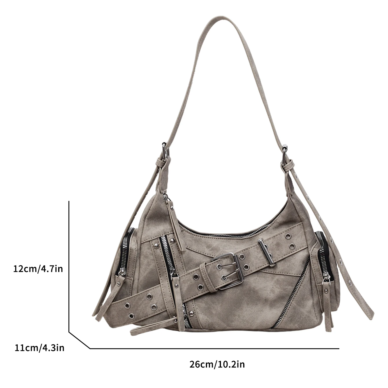 Rivet Design Half Moon Shoulder Bag 2025 New Punk Style Motorcycle Bag Vintage Pu Leather Underarm Crossbody Handbag And Purse #6