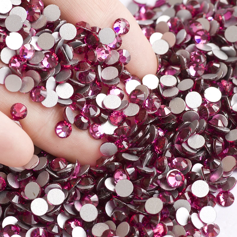 Neue fuchsiafarbene Non-Hotfix-Strasssteine, flache Glassteine für Nagelkunst, Kleidung, DIY-Kleider, Handarbeiten und Dekoration. – Detail 5