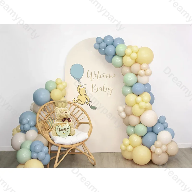 

115pcs Bear Theme Party Balloons Garland Arch Kit Yellow Slate Blue Latex Balloon for Baptism Kids Baby Shower Birthday