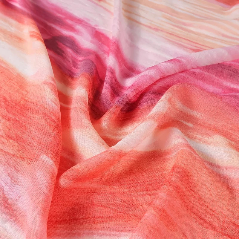 

Радужный розовый градиент Tie Dye, лиоцелл, хлопковая льняная ткань, текстурированная, приятная для кожи, полупрозрачная ткань для платья, струящийся материал