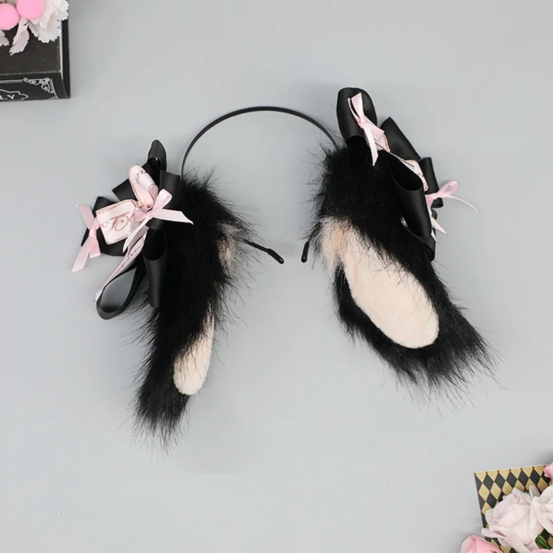 Vampires Black Sakura Hand-made Headwear Lolita Animal Ear Bow Hair Cyberpunk Cute Cosplay Costume Simulation Rabbit Ear Hoop