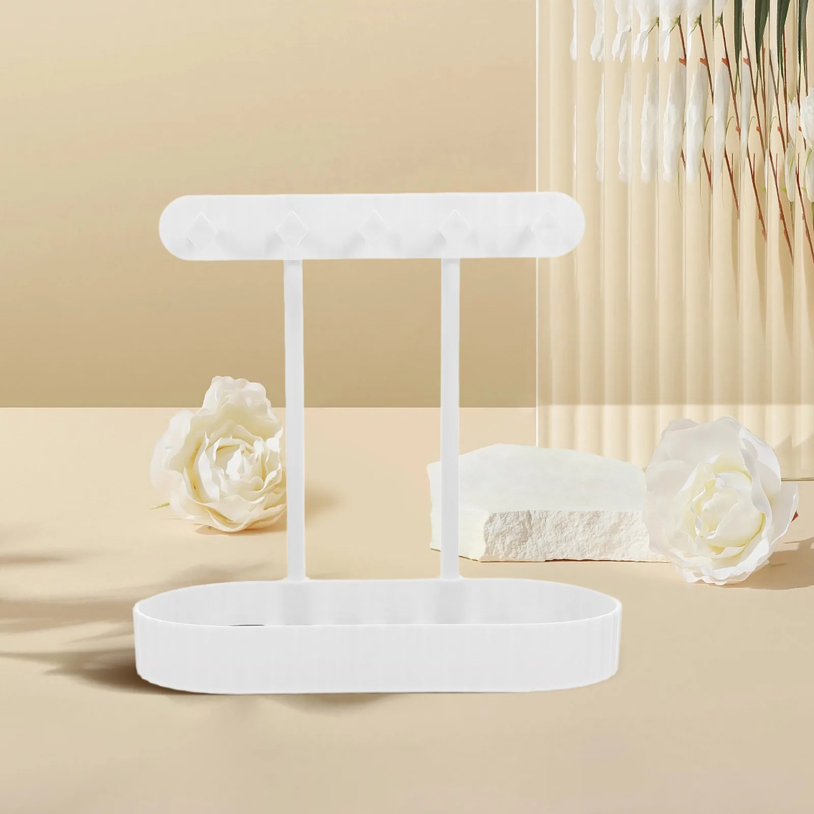 

Jewelry Organizer Stand White Minimalist Tabletop Jewelry Display Rack Necklace Ring Tray Earrings Bracelets Storage