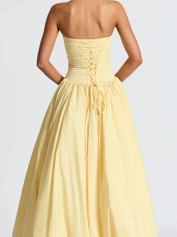 

Babyboo Princ Sle Желтое асимметричное длинное платье трапециевидной формы миди Dr с высокой талией Sa Tie Bal Maxi Dr