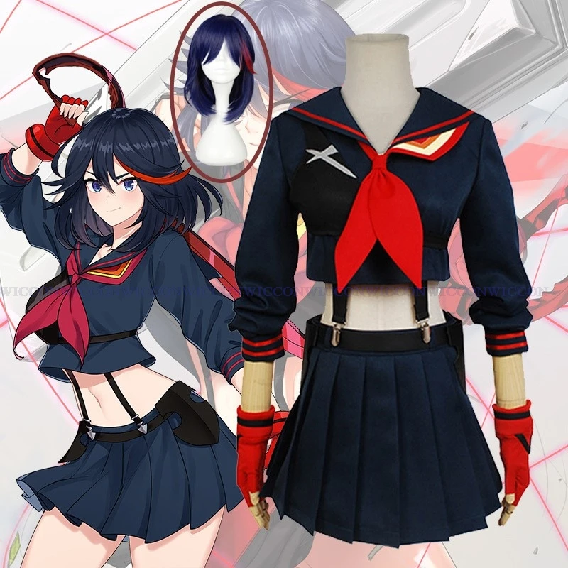 

Костюм для косплея аниме KILL La KILL Matoi Ryuko, футболка, юбка, перчатки, пояс, школьная форма, костюм для женщин