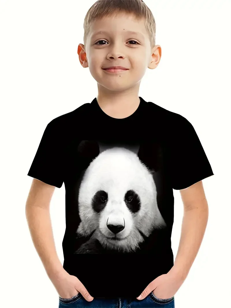 T-shirt manches courtes pour enfants, vêtement décontracté, rétro, impression 3D, mode, animal, garçon, 2024