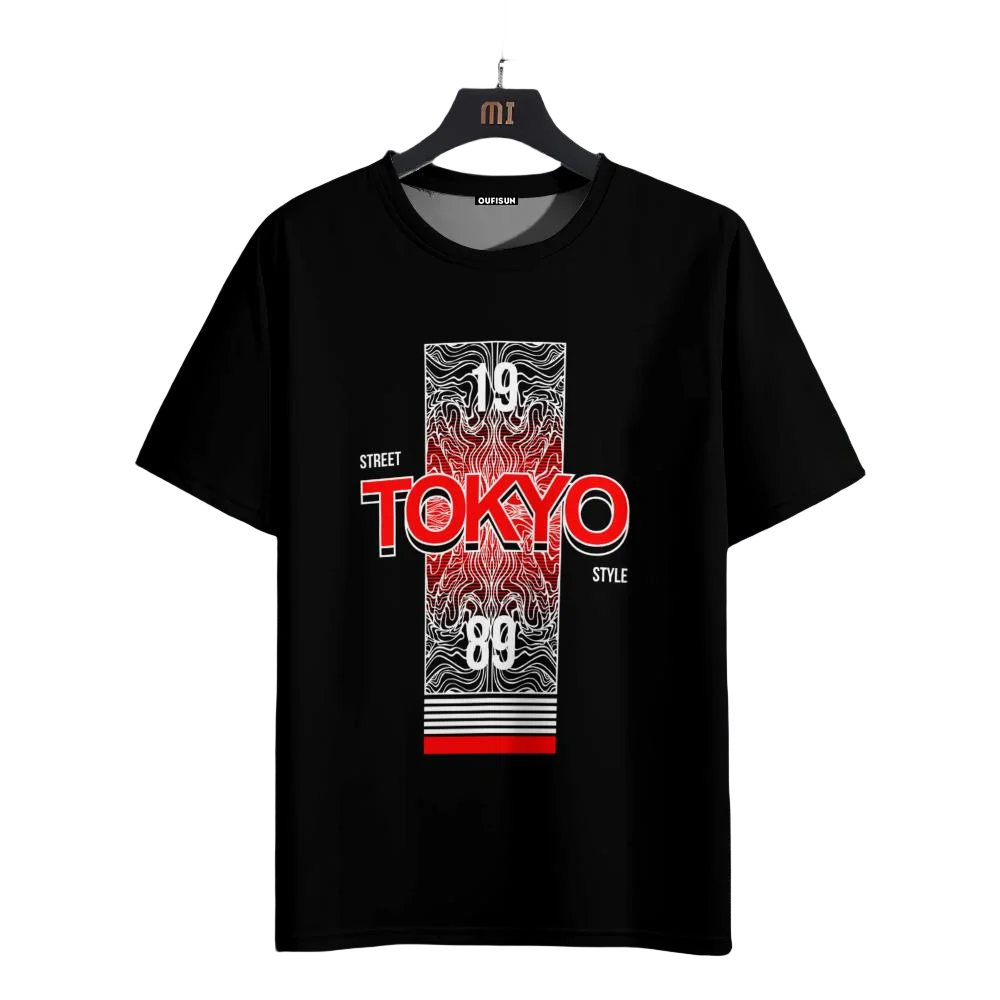 

Tokyo Printed T-Shirt Casual Men's Short Sleeved Top Summer Black Pattern T-Shirts Hip-Hop Style Tees Japanese Men's Clothing XL