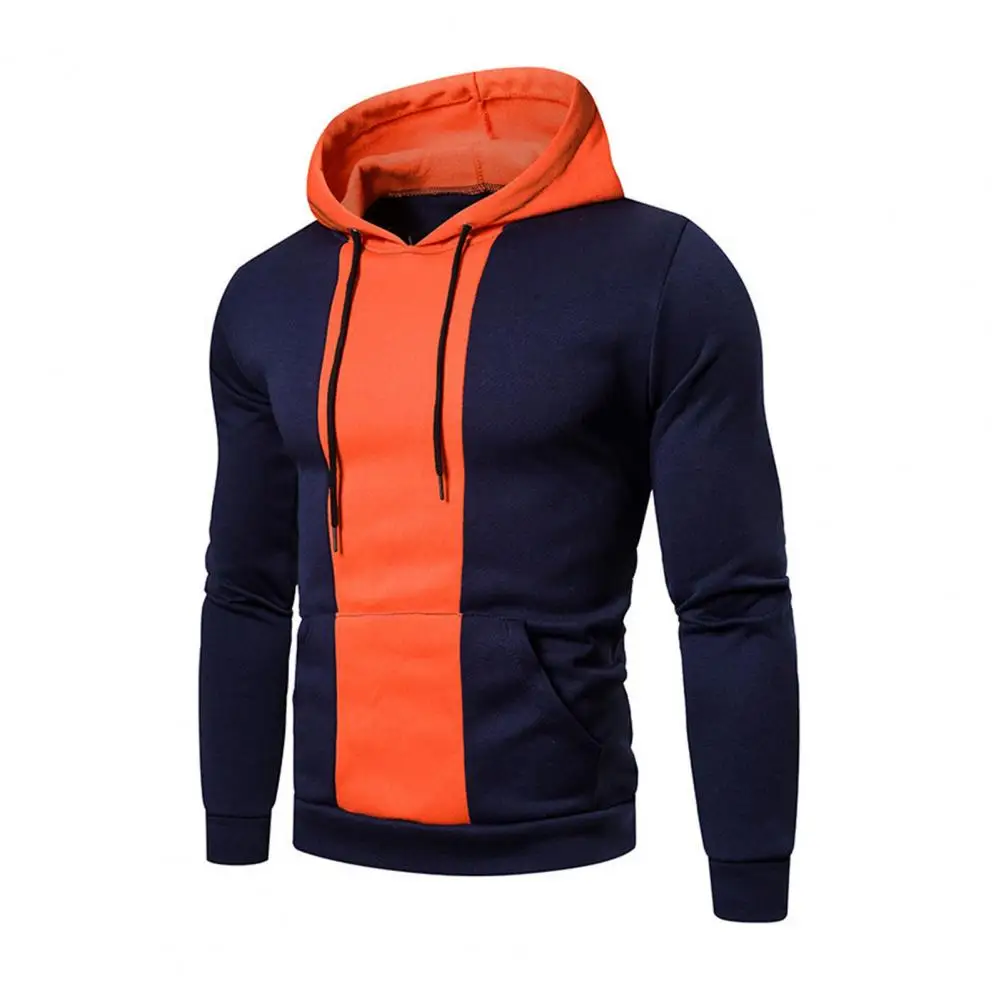 Herren Patchwork Hoodie Colorblock Kordelzug Hoodie mit großer Tasche für Herren Retro Dünn Loose Fit Sport Top für Herbst Winter Tragen