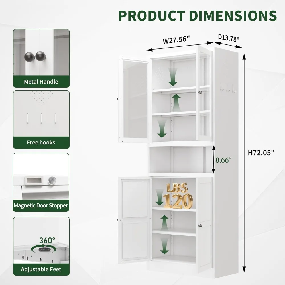 72 خزانة مخزن المطبخ طويلة، خزانة مخزن معدنية بيضاء مع سطح طاولة و4 أرفف قابلة للتعديل، خزانة تخزين المرافق Rust-Re #2