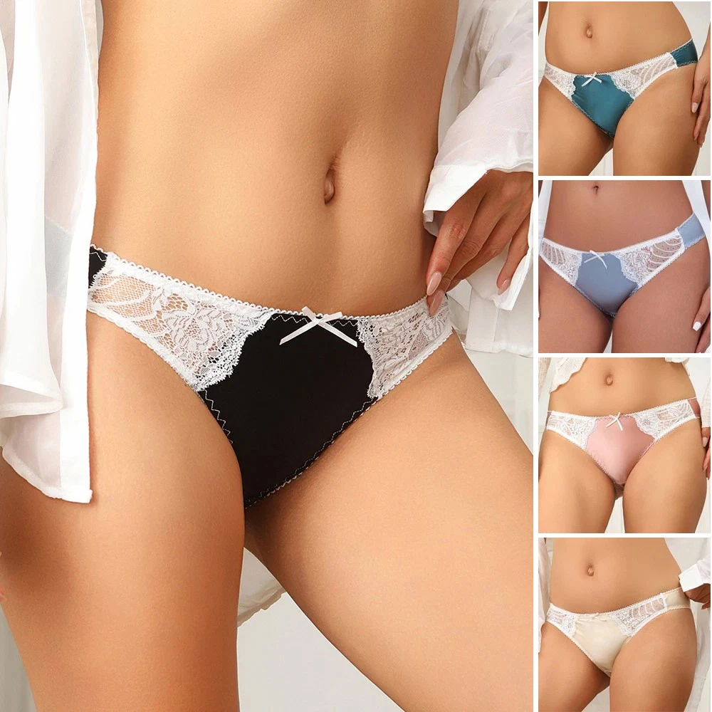 WOBDAEL Bragas de satén de encaje sexy para mujer, lencería francesa, bikinis, bragas de playa, lencería sexy para mujer, Hot Femme