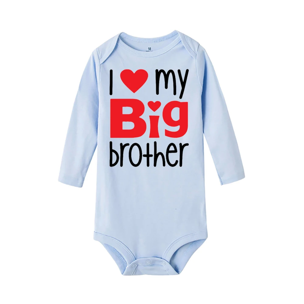 Heart Pattern&I Love My Big Brother Baby Jumpsuit Cute Newborn Long Sleeve Bodysuit Round Neck Girl Boy Jumpsuit As Gift To Baby