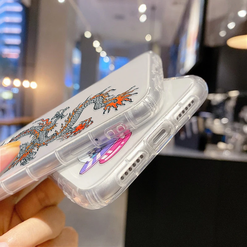 สำหรับ Iphone กรณีหรูหรา13 Pro Max 12 11 14 XS XR X 7 8 6 6S Plus SE 2 3 Mini กรณีการ์ตูนมังกรกล้องฝาครอบ Coque