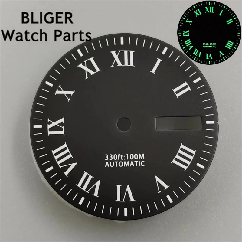 Bligger-動きのための発光時計,3時に王冠,3.8グラム,青,黒,緑,白,29mm,nh36に適合