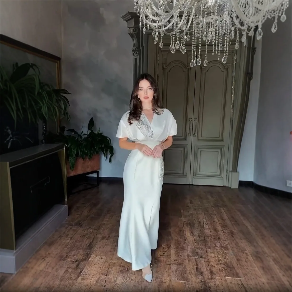 New 2025 Summer Floral 3D Decoration V-Ne ort Sve Dr Ele Loose Waist Cotton Polyester Knitted A-Line Dr