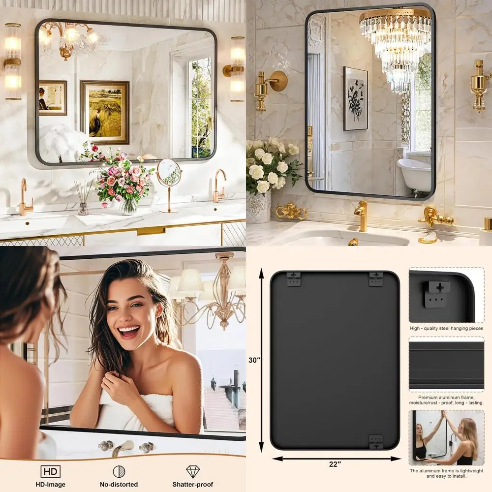 

Зеркало для ванной комнаты 22 × 30, современное зеркало для ванной комнаты, черные зеркала для ванной комнаты над раковиной с металлическим каркасом HD Tempere