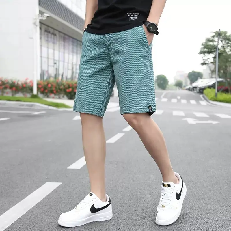 American Trendy Casual Loose Straight Shorts Men\'s Elastic Waist Drawstring Patchwork Pockets Straight Beach Cool Sport Shorts