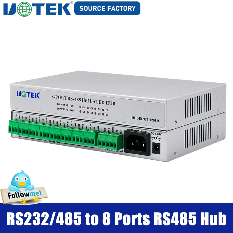 UOTEK Industrial RS-232 RS-485 to 8 Ports RS485 Hub with Optoelectronic Isolation UT-1208H